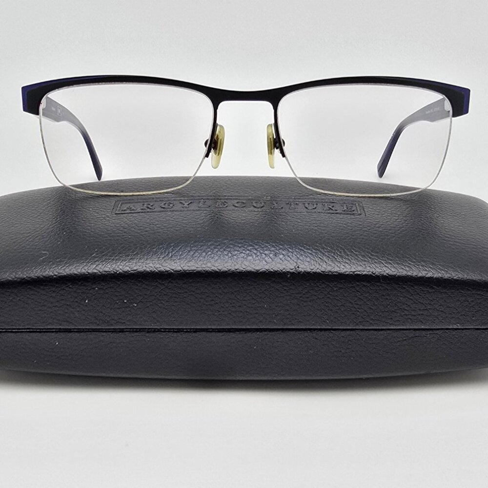 Argyleculture Williams Black Blue Semi Rimless Eyeglasses Frame w Case 55-19-145
